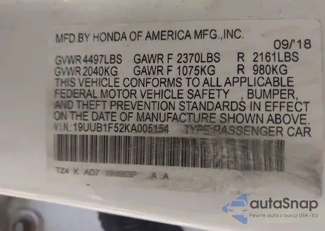 2019 Acura Tlx Tech Pkg from USA, damaged, VIN 19UUB1F52KA005154